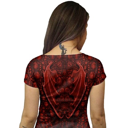 Close-up on wings on Red Dragon Tunic Dress